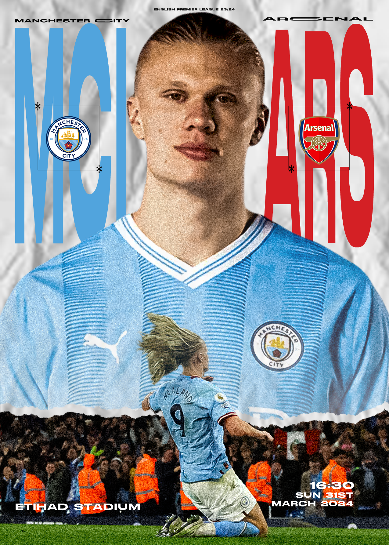 A match day graphic for a game between Manchester City and Arsenal 