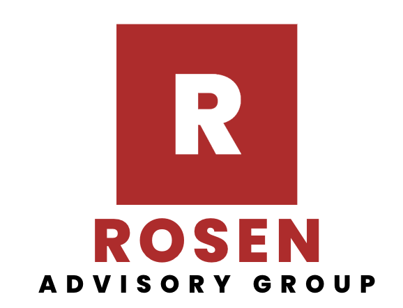 The logo for Rosen Advisory Group with a red square background, a white letter R, and the company name in bold red and black text.