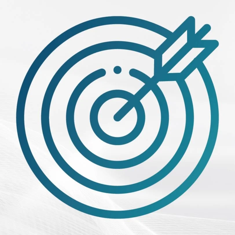 A graphic of a blue target with an arrow hitting the bullseye.