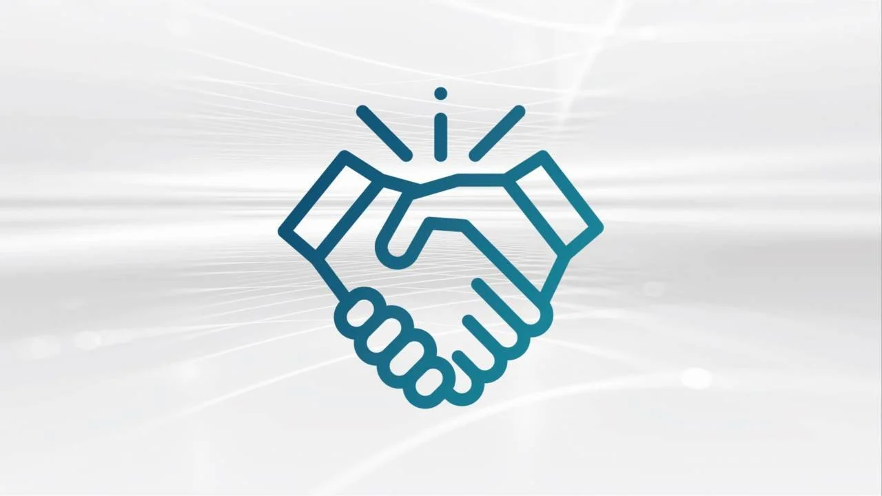 Icon of a handshake, symbolizing agreement or partnership, on a light background.