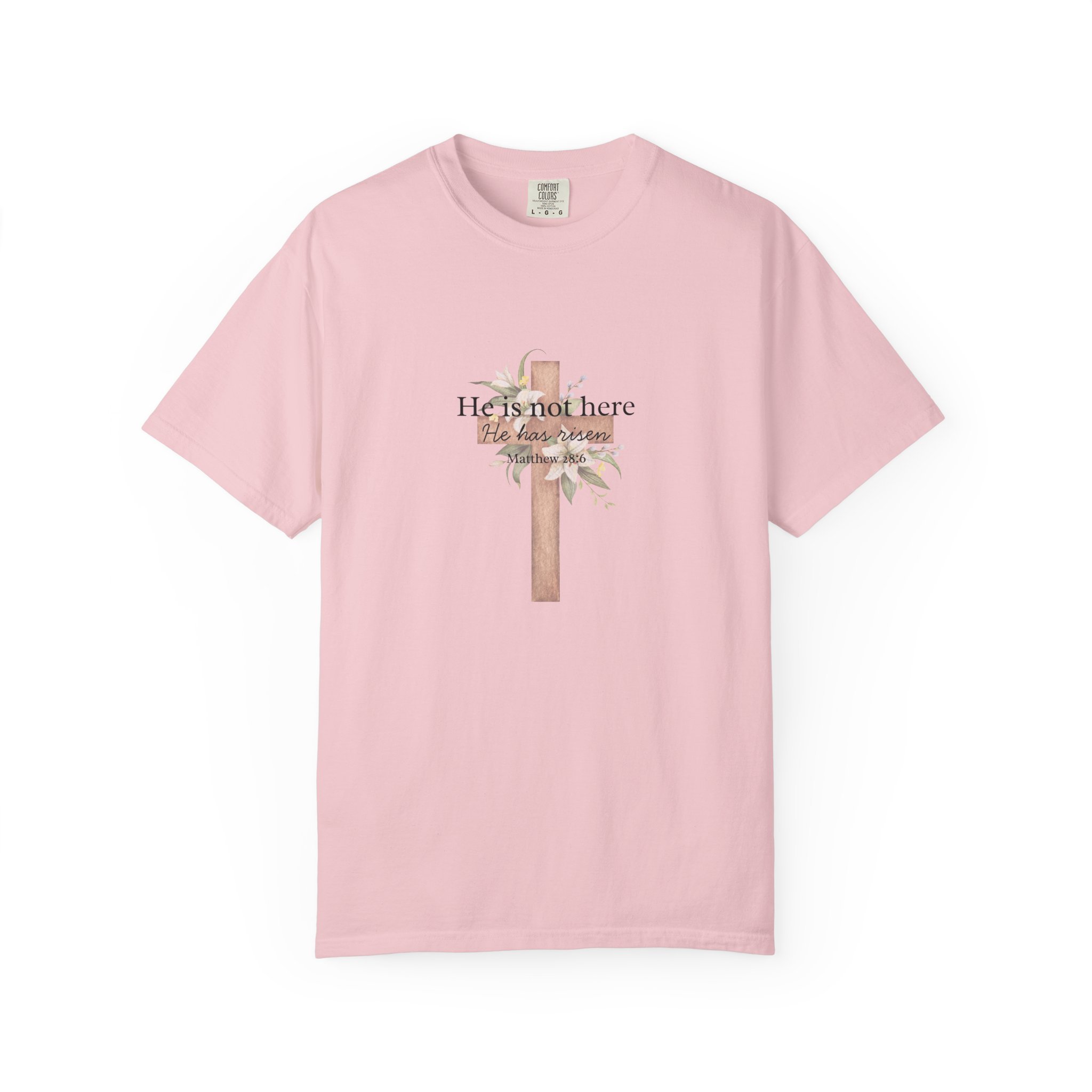 Christian Cross T-Shirt — "He has risen" Easter Memorial Tee