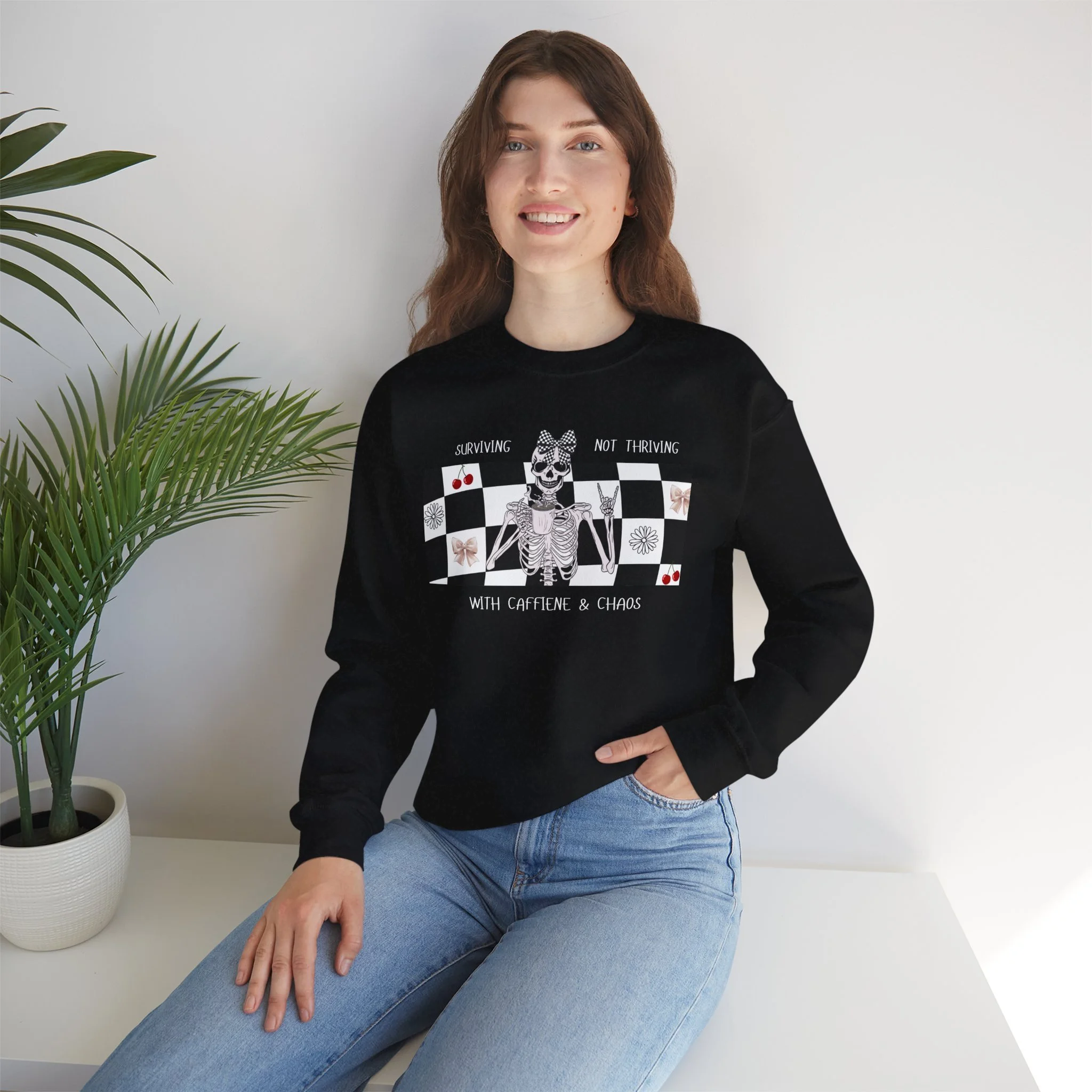 Skeleton Checkerboard Crewneck Sweatshirt