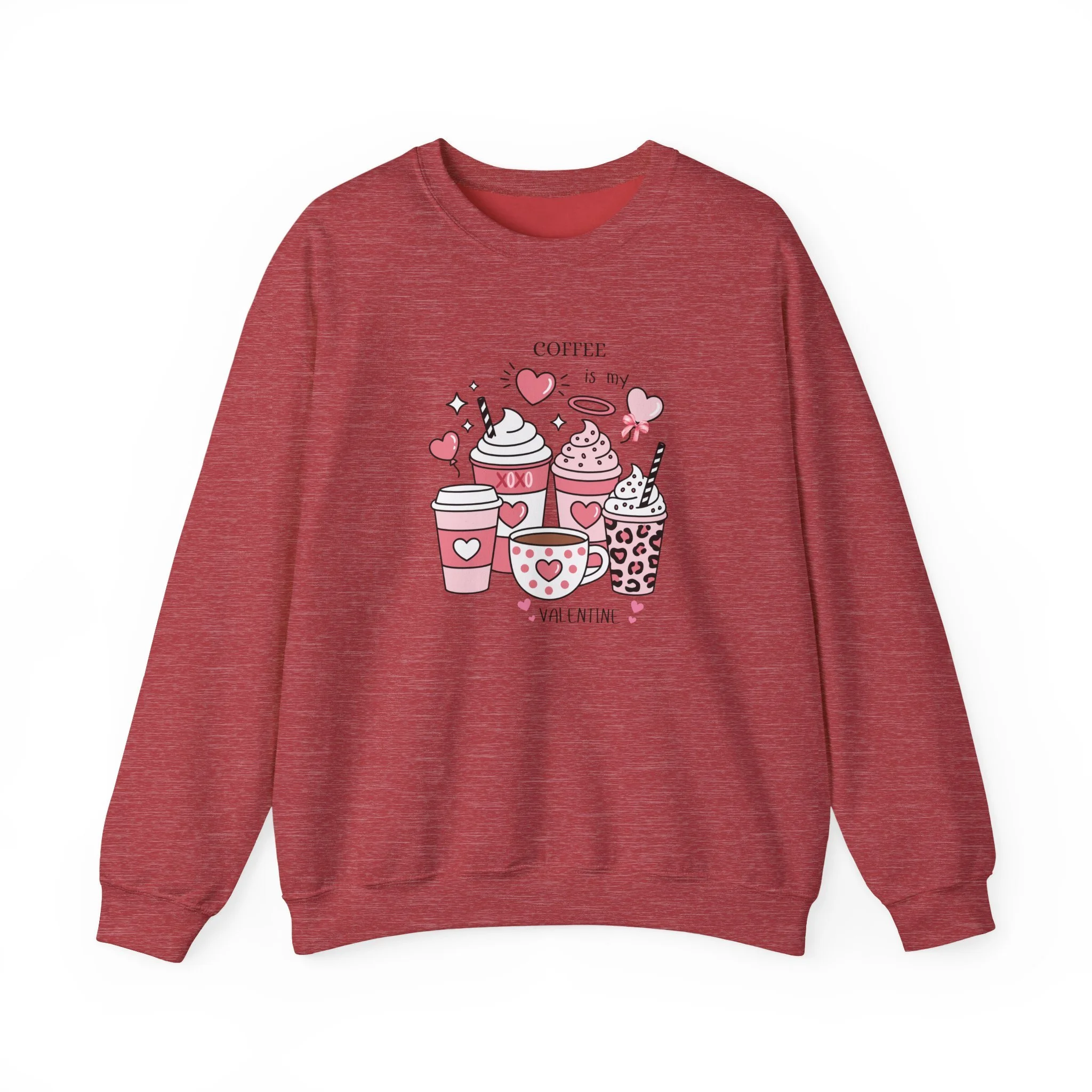 Valentine Coffee Crewneck Sweatshirt — Cute Heart Coffee Cups Print
