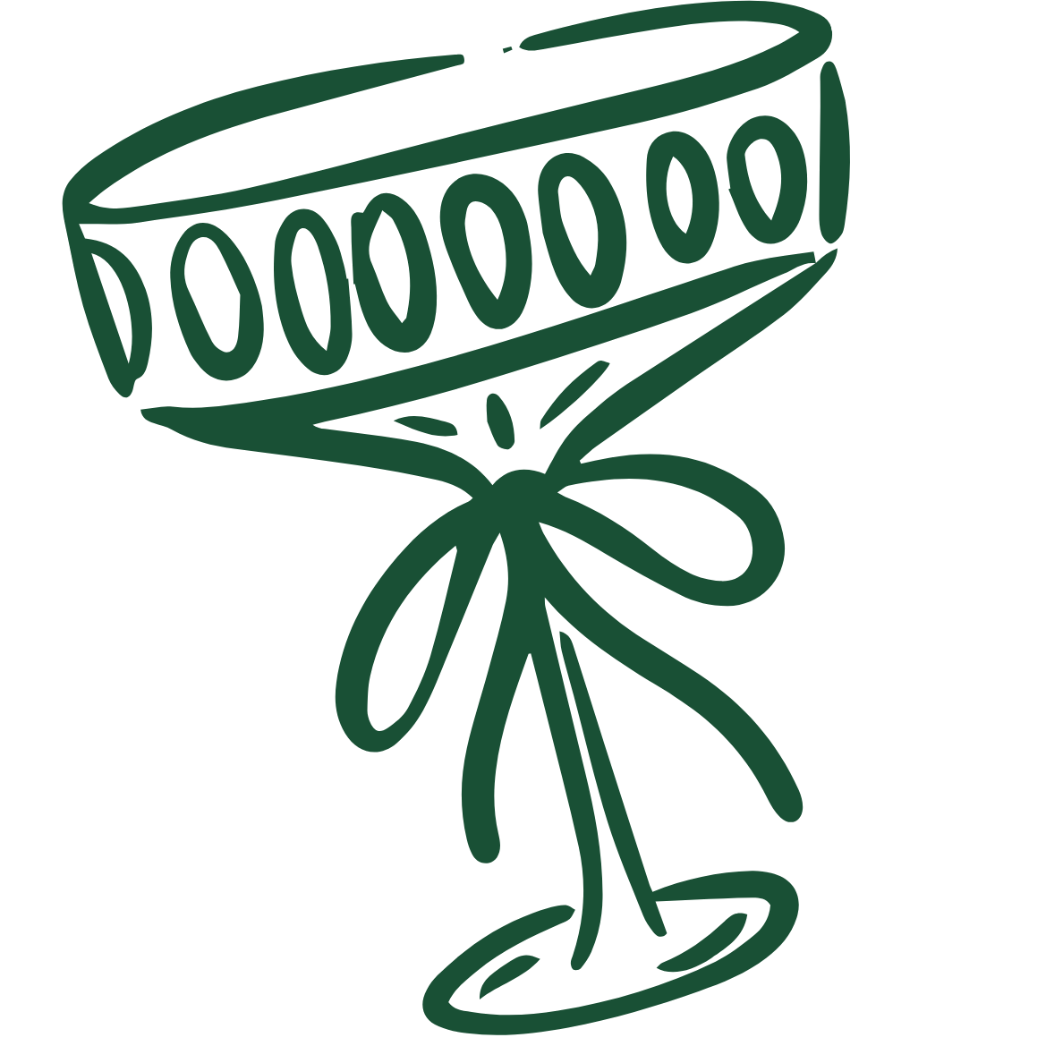 Line drawing of a cocktail glass with a bow and a decorative band around the bowl.