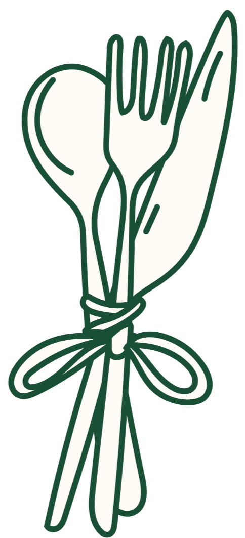 Illustration of a sprig of herbs tied together with a ribbon.
