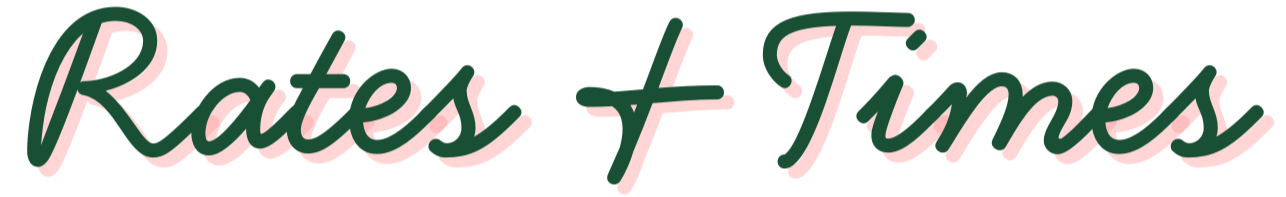 Text that reads 'Rates + Tums' in a stylized font with pink and green colors.