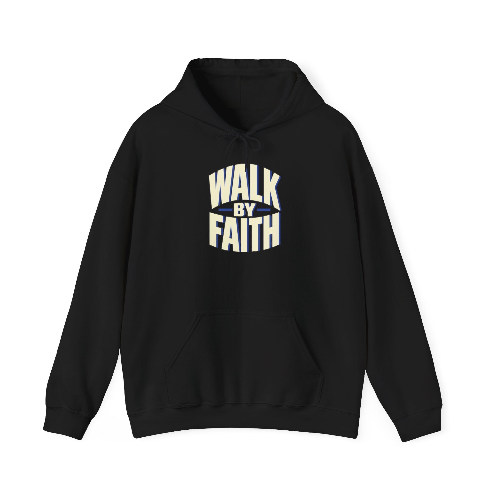 Black Gildan 18500 Walk by Faith hoodie with the complete original front print.