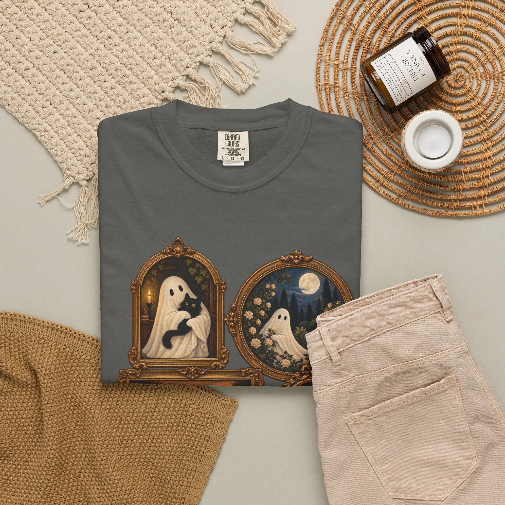Pepper ghost gallery tee folded with styling props