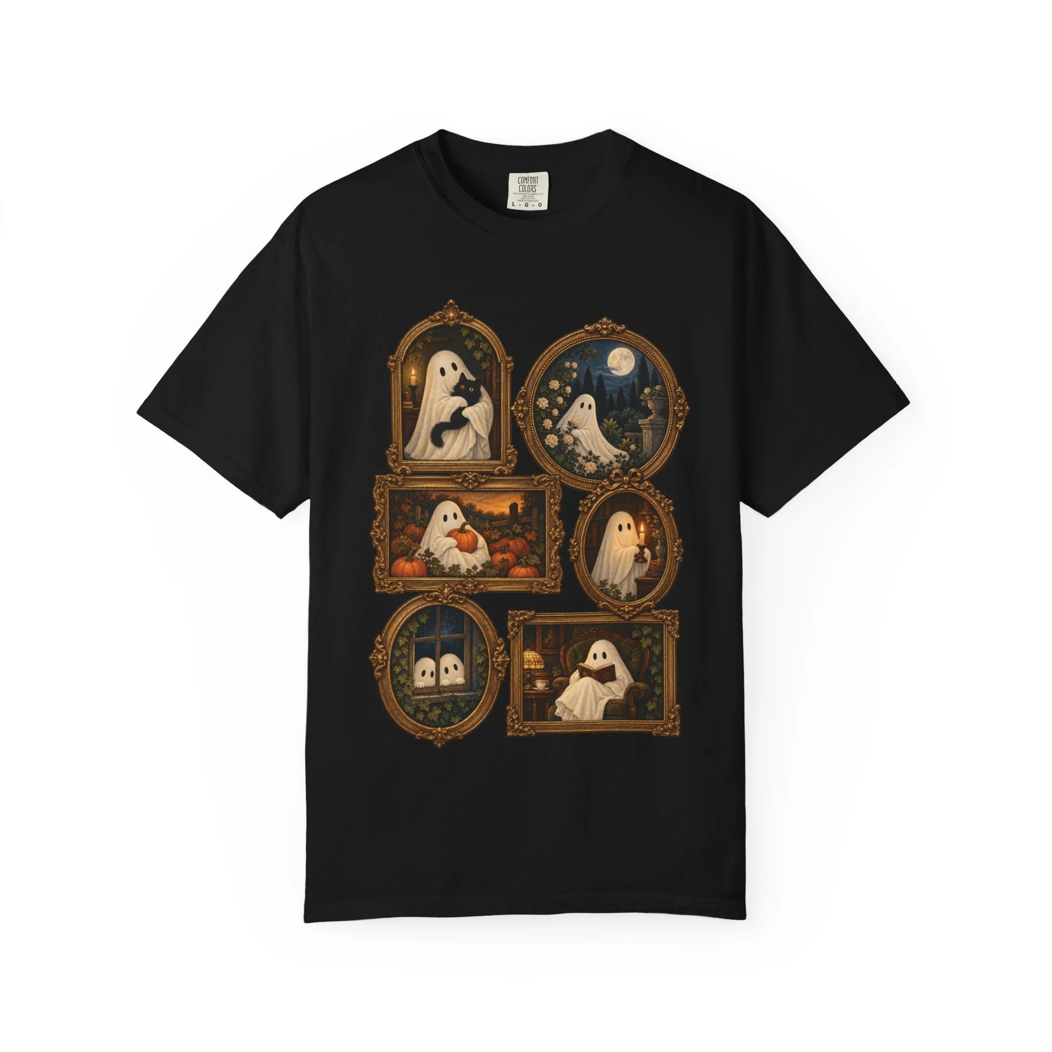 Black Vintage Ghost Gallery tee, complete front artwork