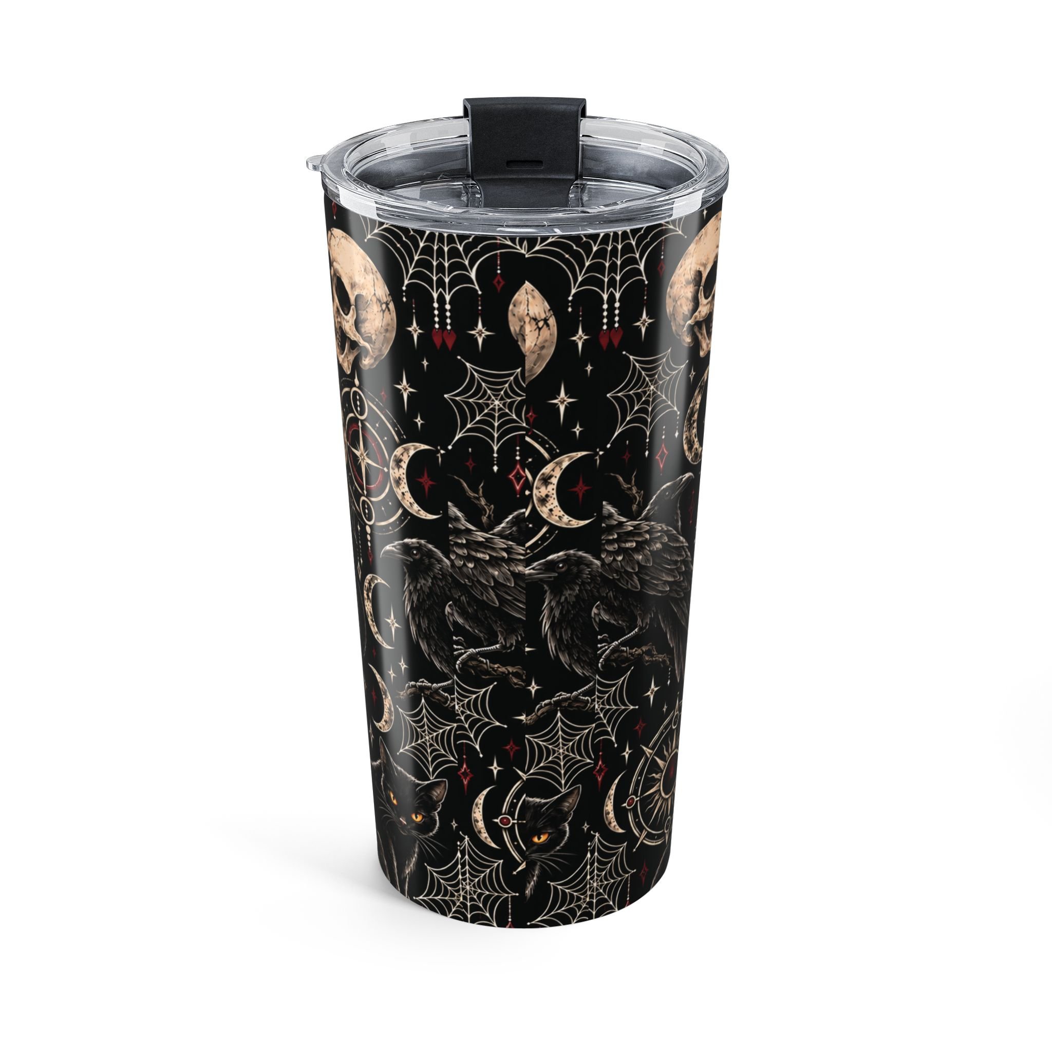 Back of the Gothic Magic 20oz tumbler, showing the continuous dark gothic pattern.