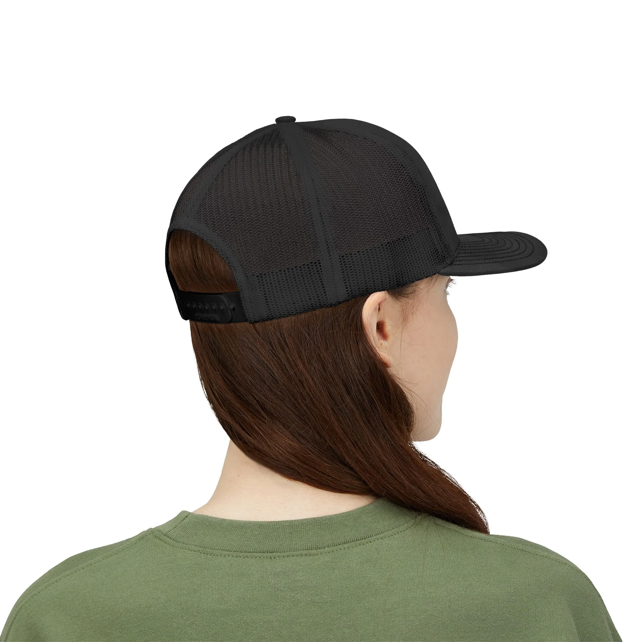 Back view of a person wearing the Black My Husband’s Problem mesh snapback.