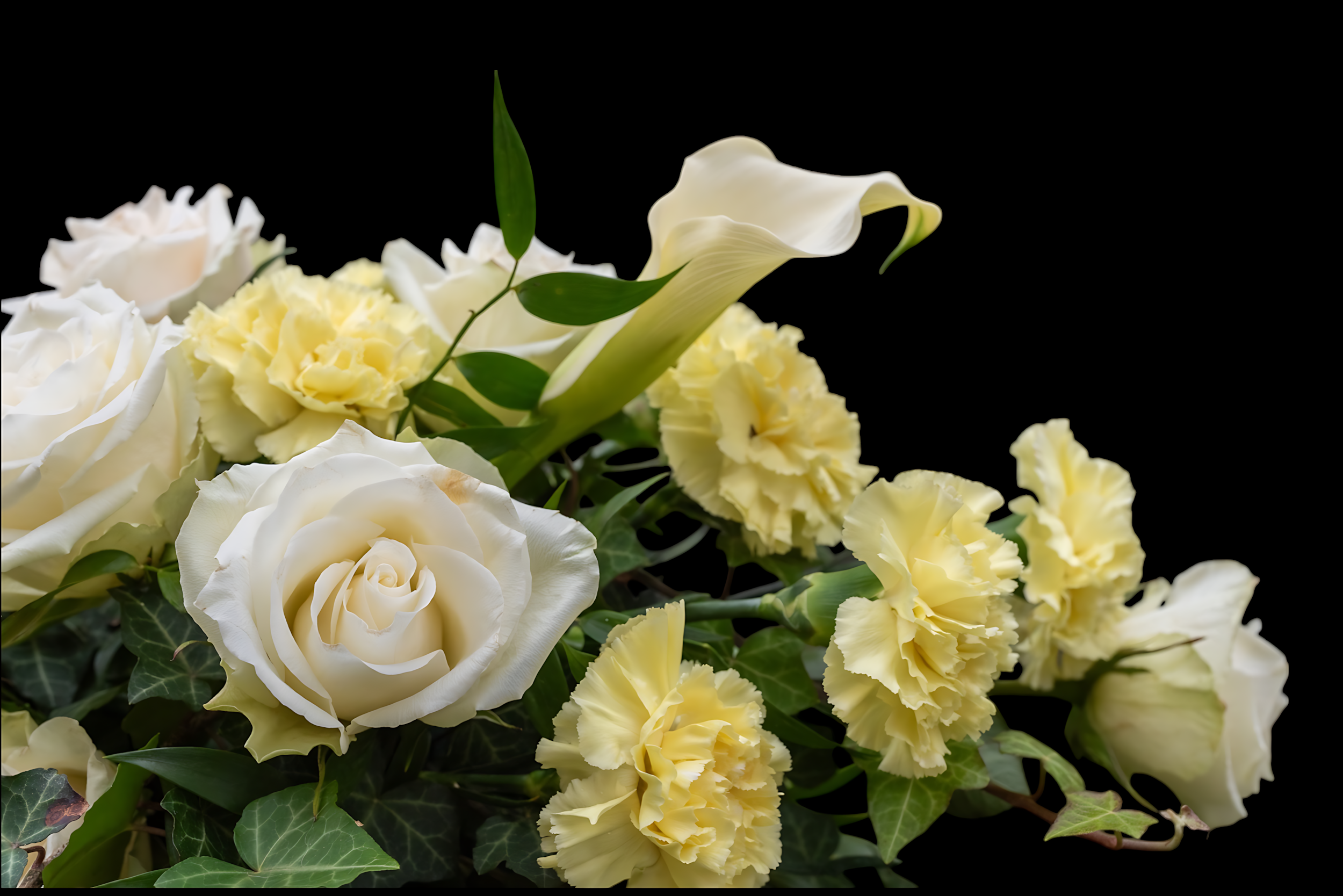 Image of a sympathy floral tribute in cream and pale yellow