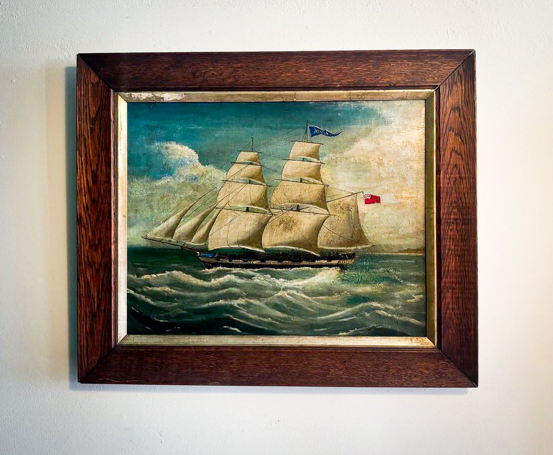 “Athena Under Full Sail” – A Mid-Victorian British Maritime Oil Painting, c.1860