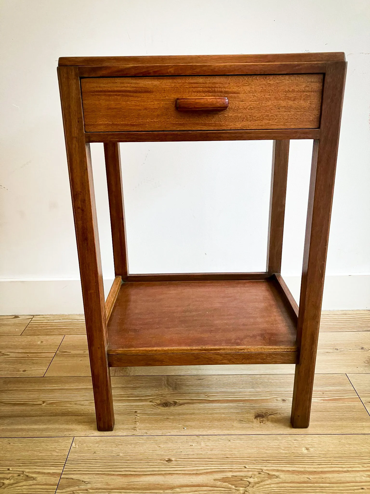 Mid-Century British Solid Wood Bedside Table with Integrated Drawer Pull