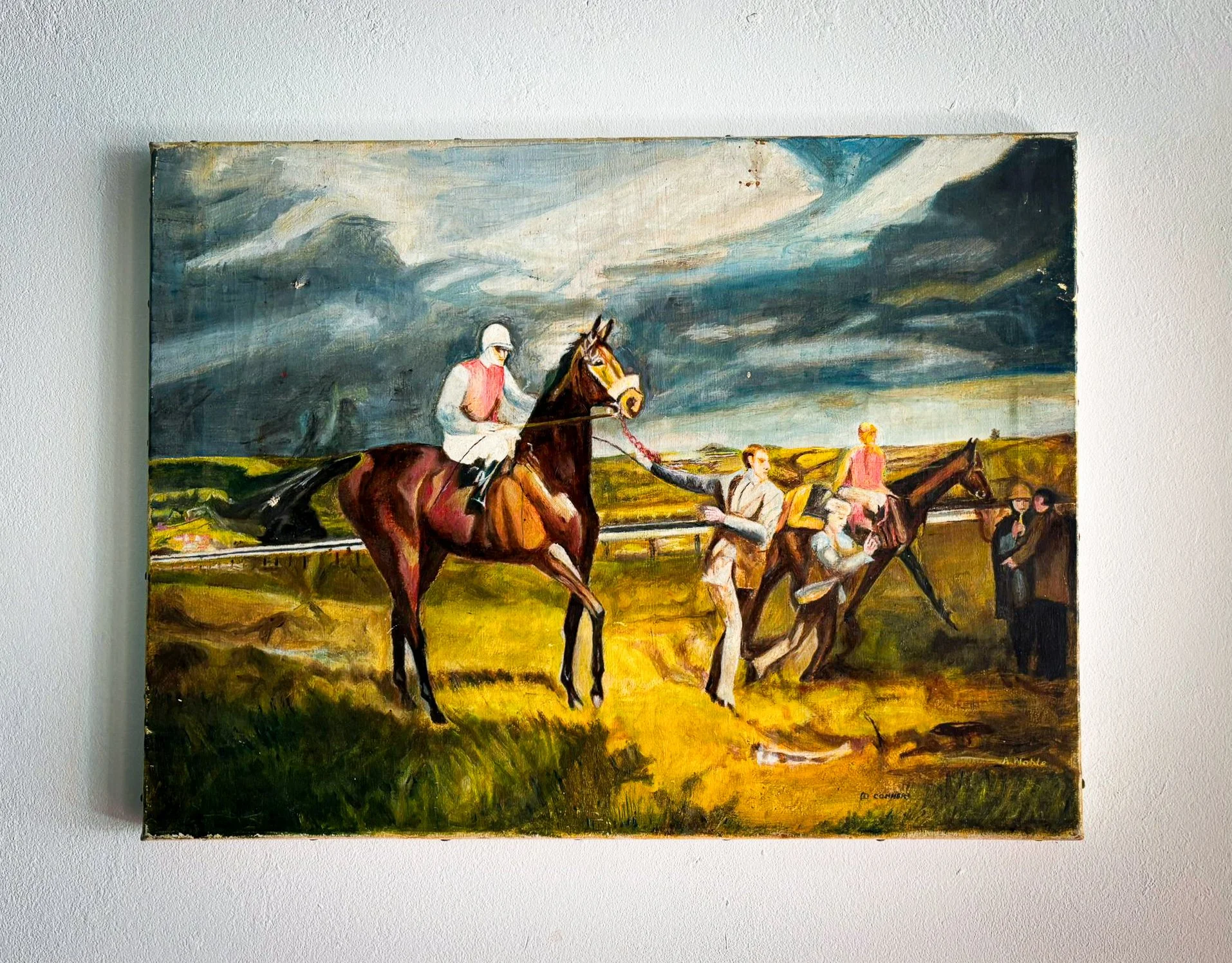 Mid-Century British Horse Racing Oil Painting