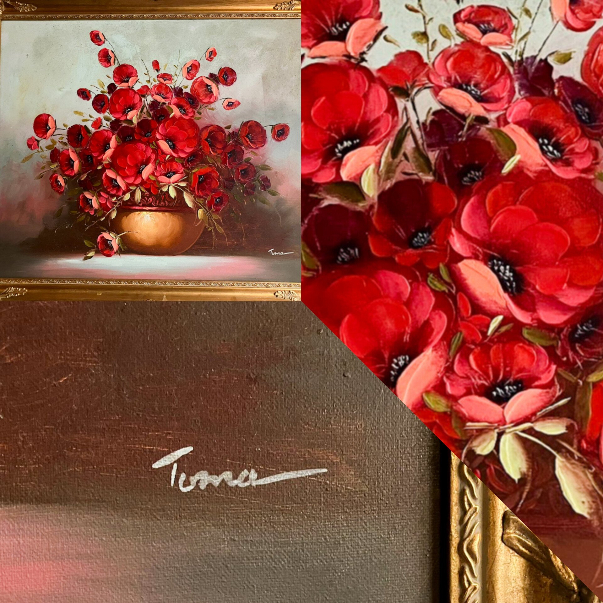 Poppies by Turner - Oil in Gilt frame