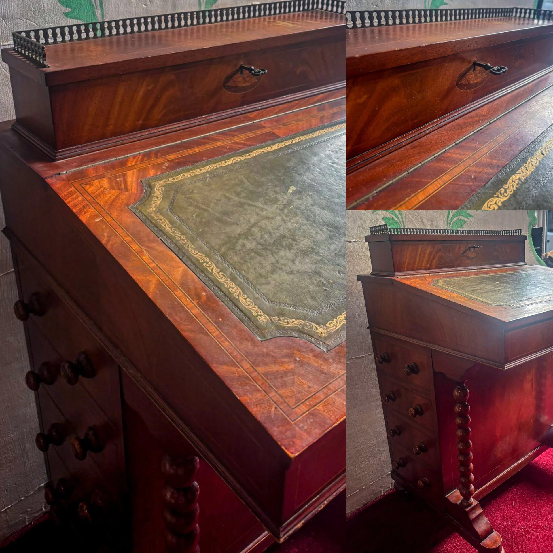 Davenport desk - Writers desk with key and leather top