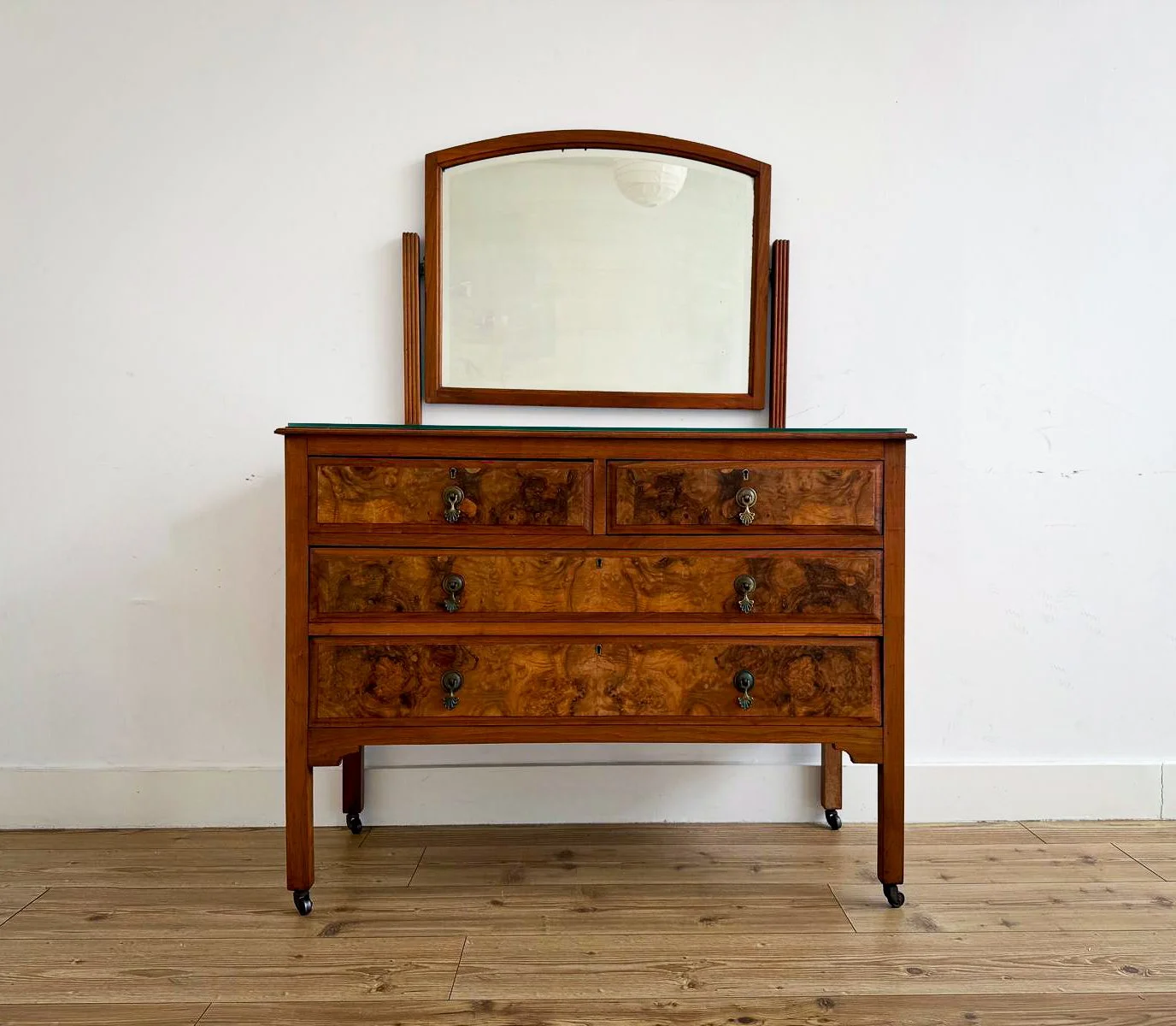 Mid Century Burr Walnut Dressing Table with Mirror and Drawers