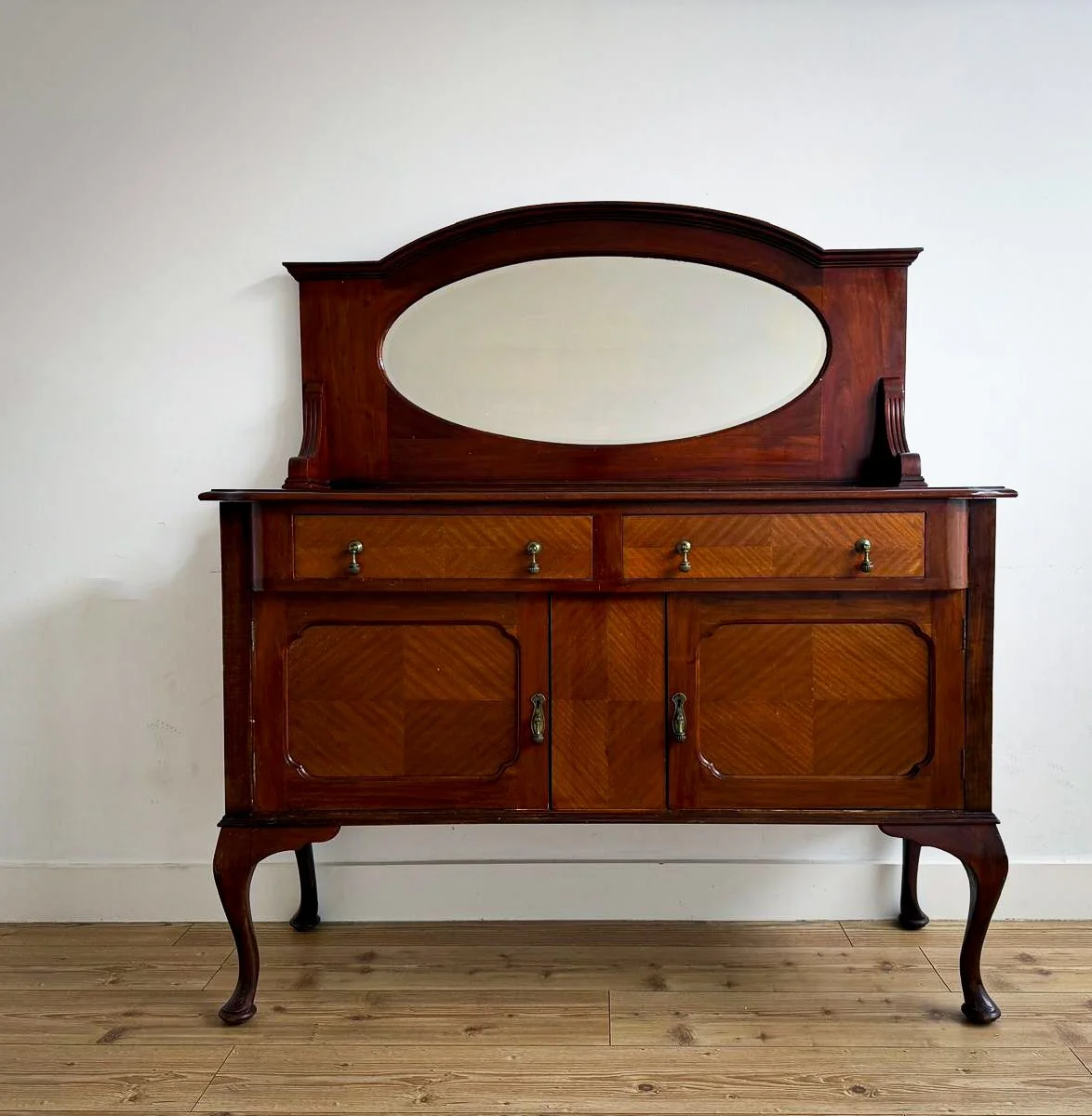 Antique Edwardian Inlaid Mahogany Sideboard Dresser with mirror