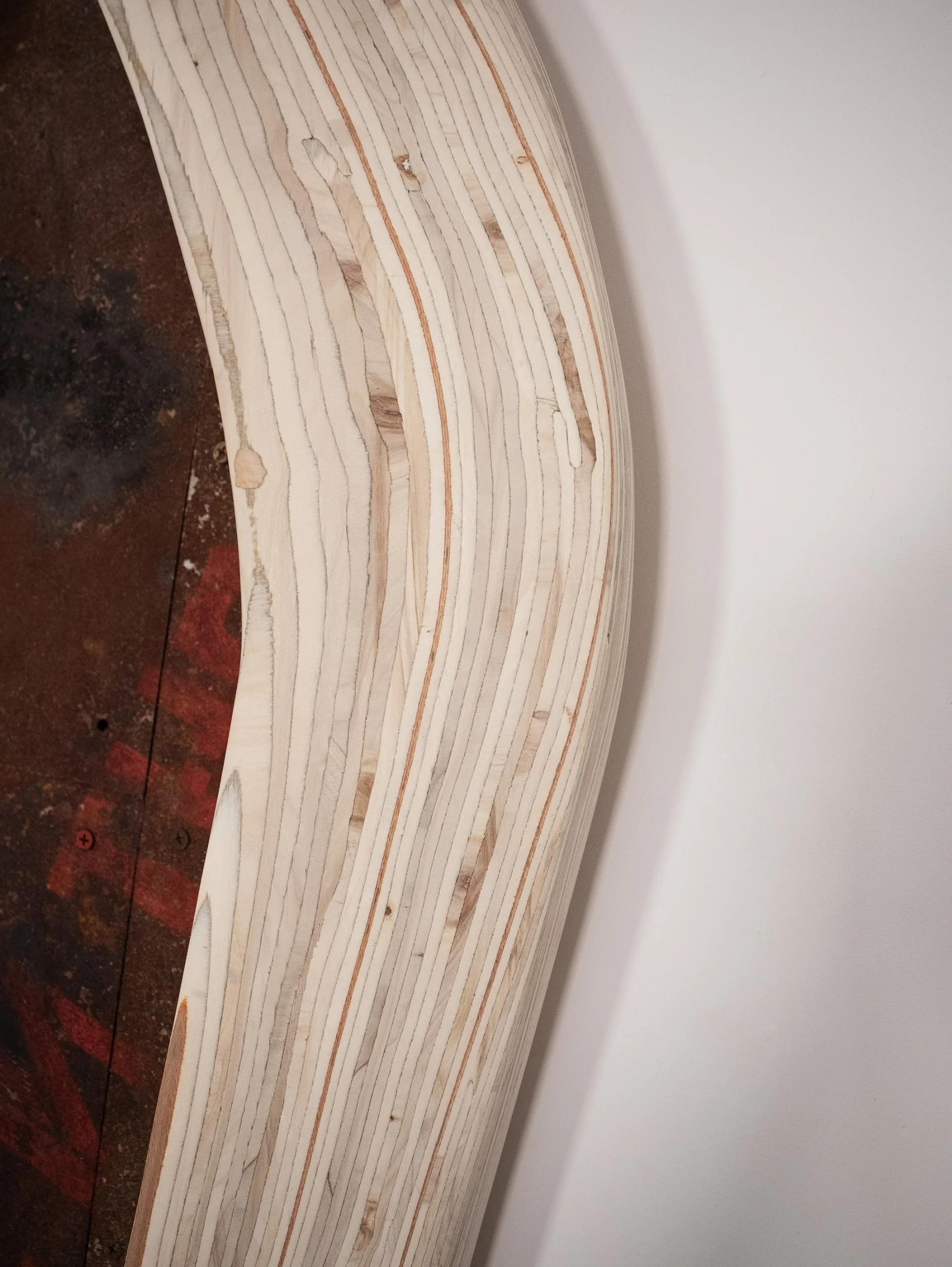 Close-up of a piece of wood with visible growth rings and natural wood grain patterns.