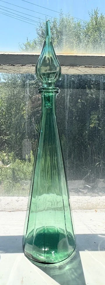 Vintage Mid Century Green Glass Genie Bottle by Empoli Italy
