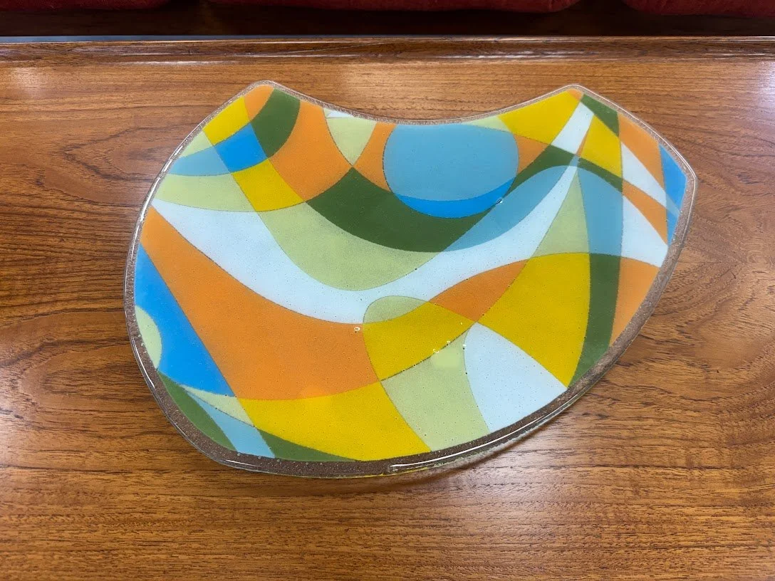 Large Colorful Contemporary Fused Glass Tray by Peggy Karr