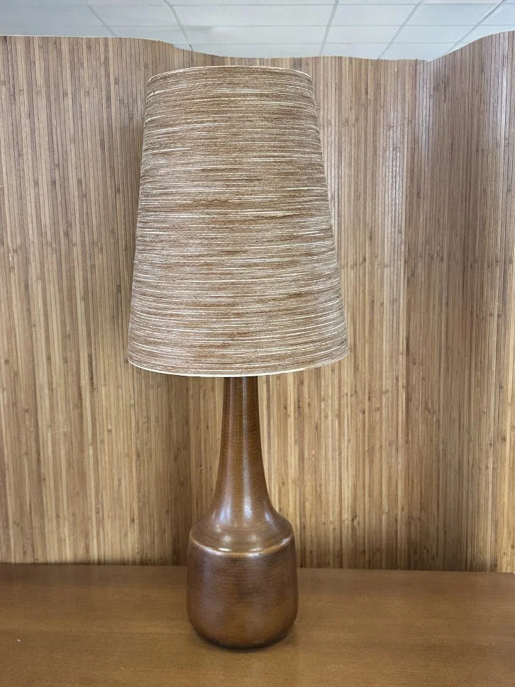 Mid Century Lotte & Gunnar Bostlund Ceramic Lamp w Original Jute Wrapped Fiberglass Shade