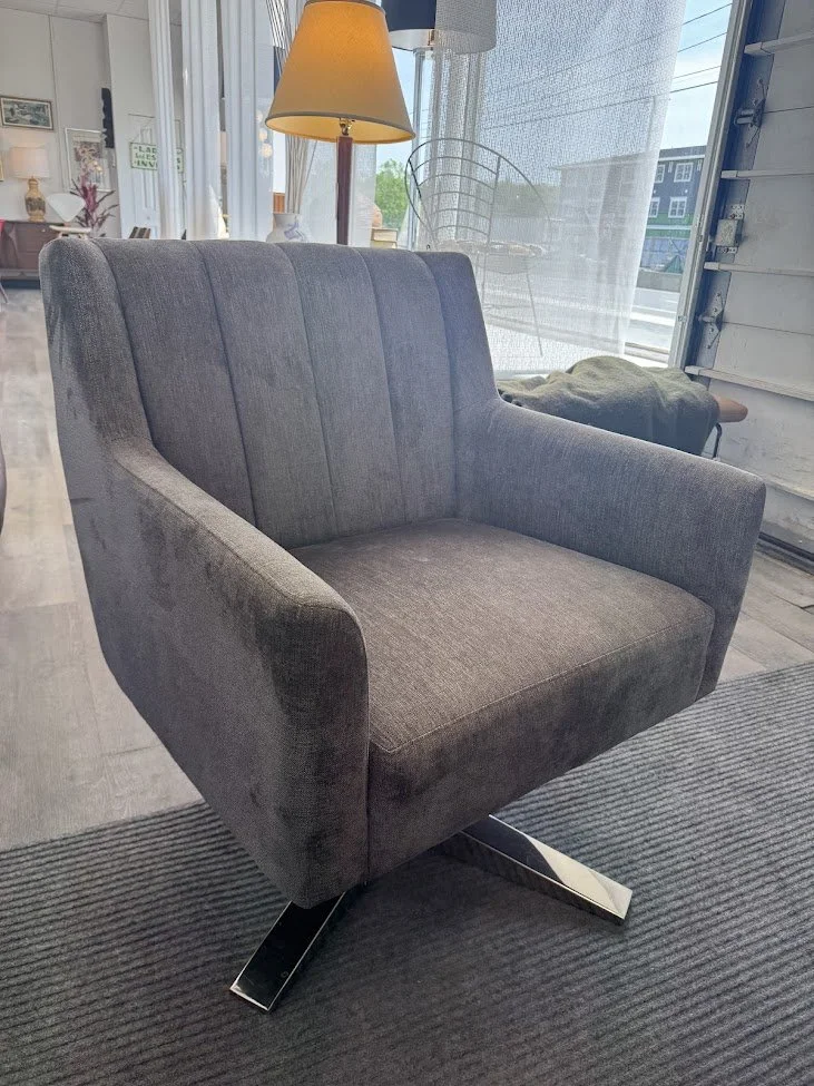 Contemporary Gray Swivel Chair w Chrome Base