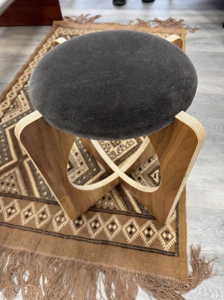 Custom Designed and Hand Crafted Velvet Covered Stool by Qubu Furniture Made in Newburyport, MA