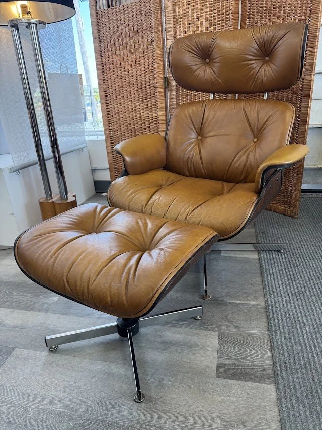 Vintage Plycraft Leather Lounge Chair and Ottoman
