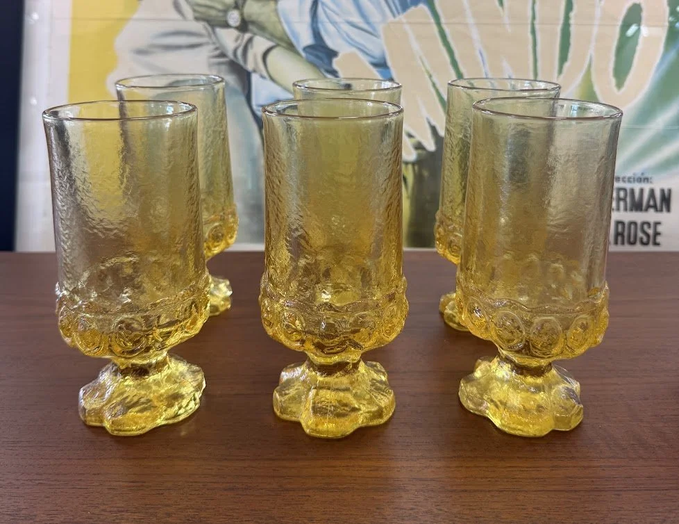 Vintage 1970s Tiffin Franciscan Madeira Heavy Footed Iced Tea Glasses in Cornstalk Yellow Set of 6