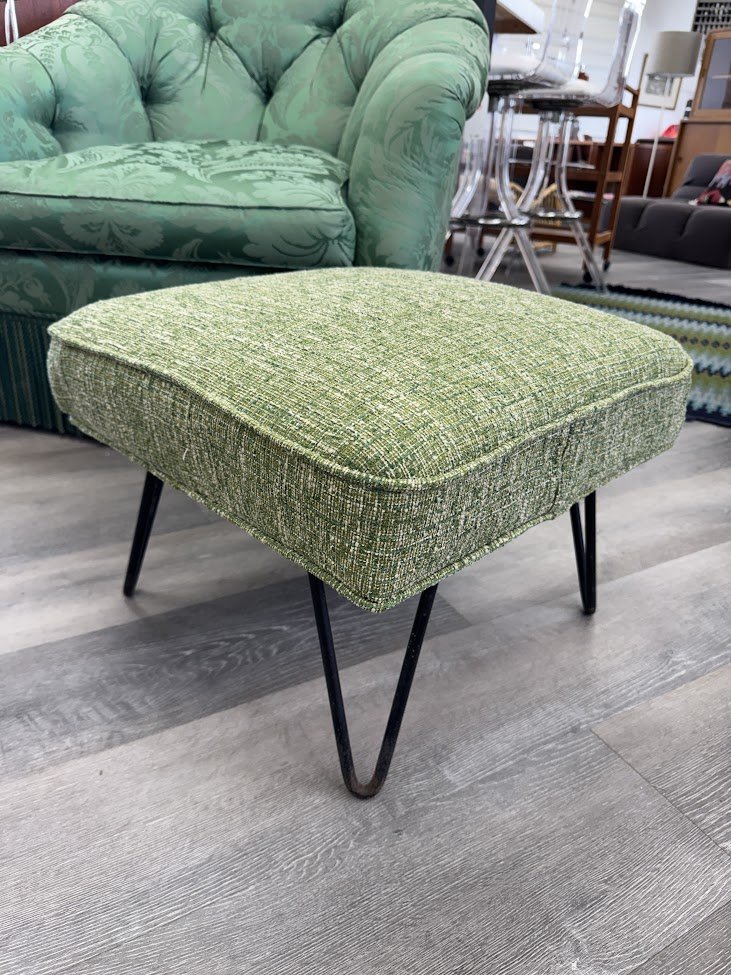 Vintage Mid Century Ottoman w Hairpin Legs Re-Upholstered
