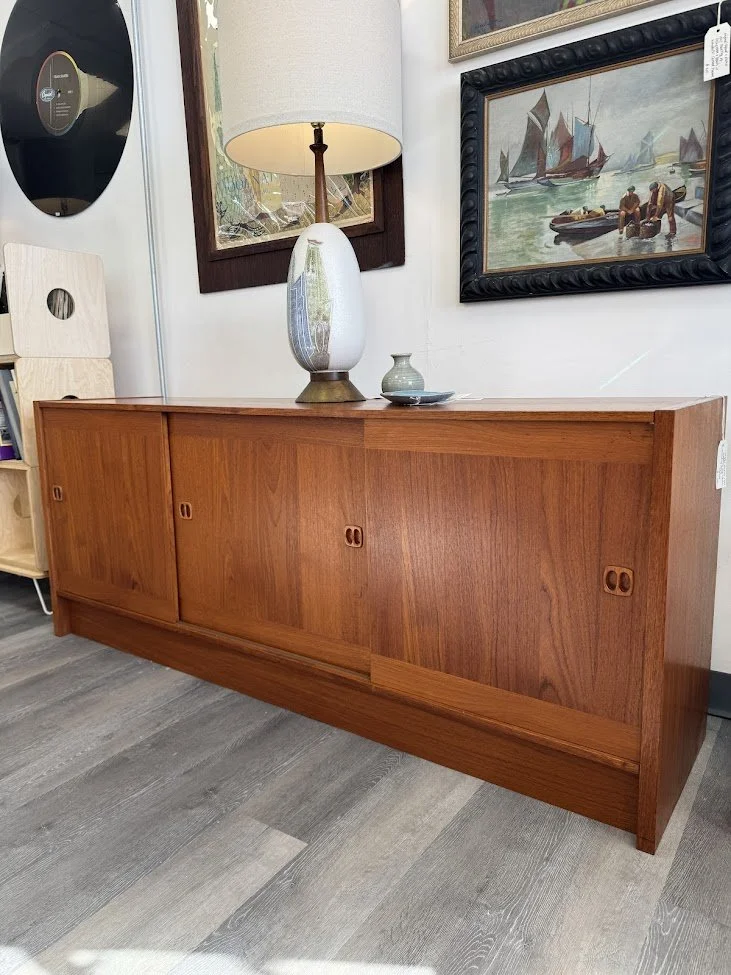Vintage Danish Teak Credenza w Sliding Doors by Clausen  71x18x29h