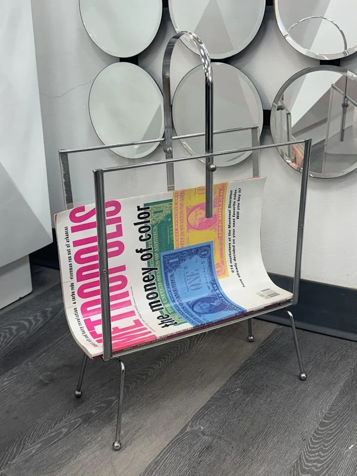 Vintage Plexi and Chrome Magazine or Record Stand