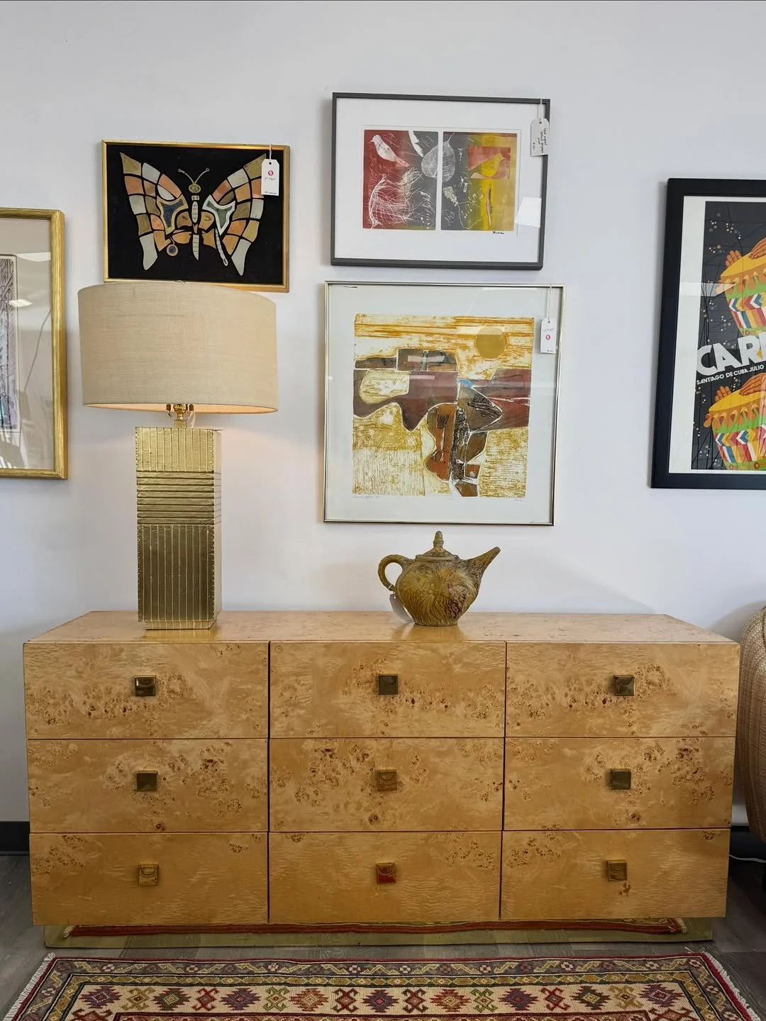 Burl Wood 9 Drawer Dresser by Founders