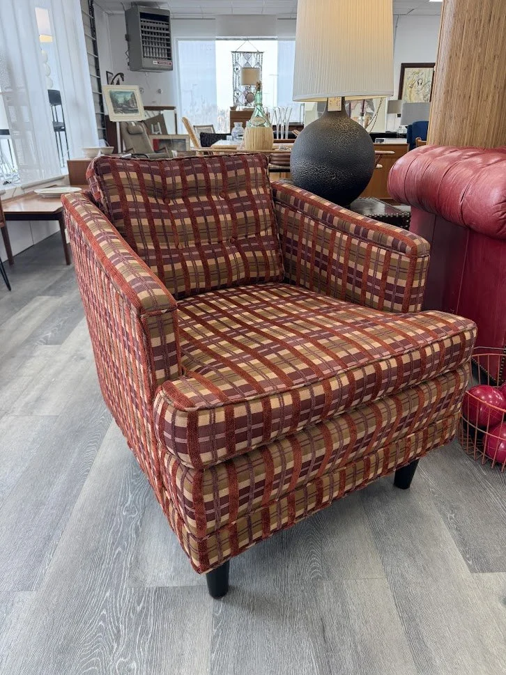 Funky Vintage Textured Red Plaid Armchair