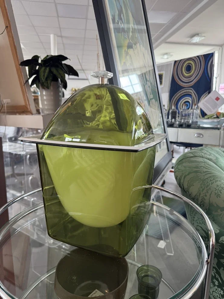 Vintage 1970s Green Lucite Ice Bucket with Floating Insert