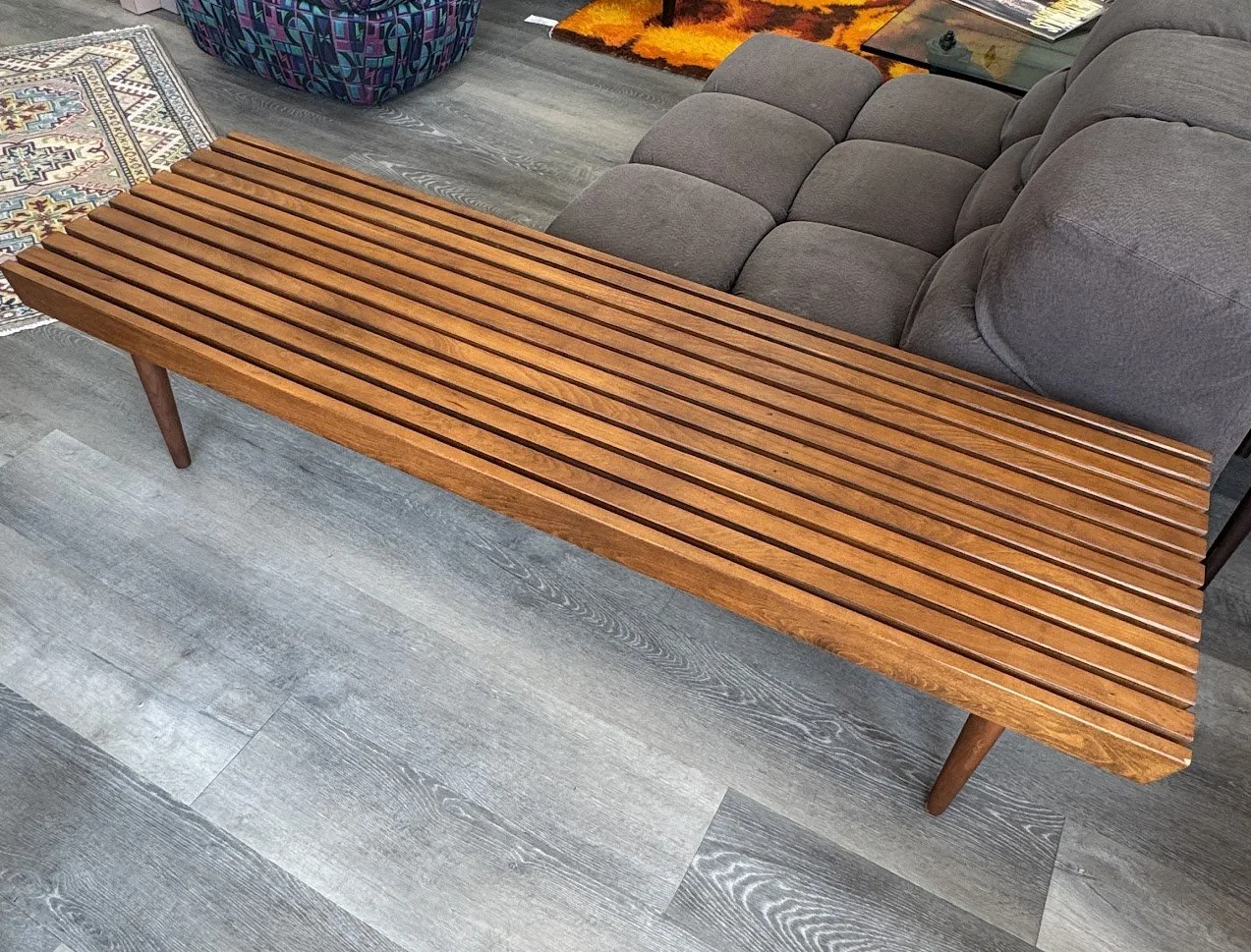 Vintage Mid Century Slat Bench or Coffee Table  60"w x 18"d by 14.5"h