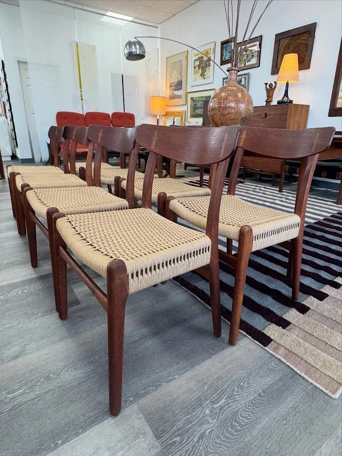 Amazing Set of 8 Vintage 1965 Hans Wegner CH23 Dining Chairs - Original Wood Finish, Brand New Danish Cord Woven Seats