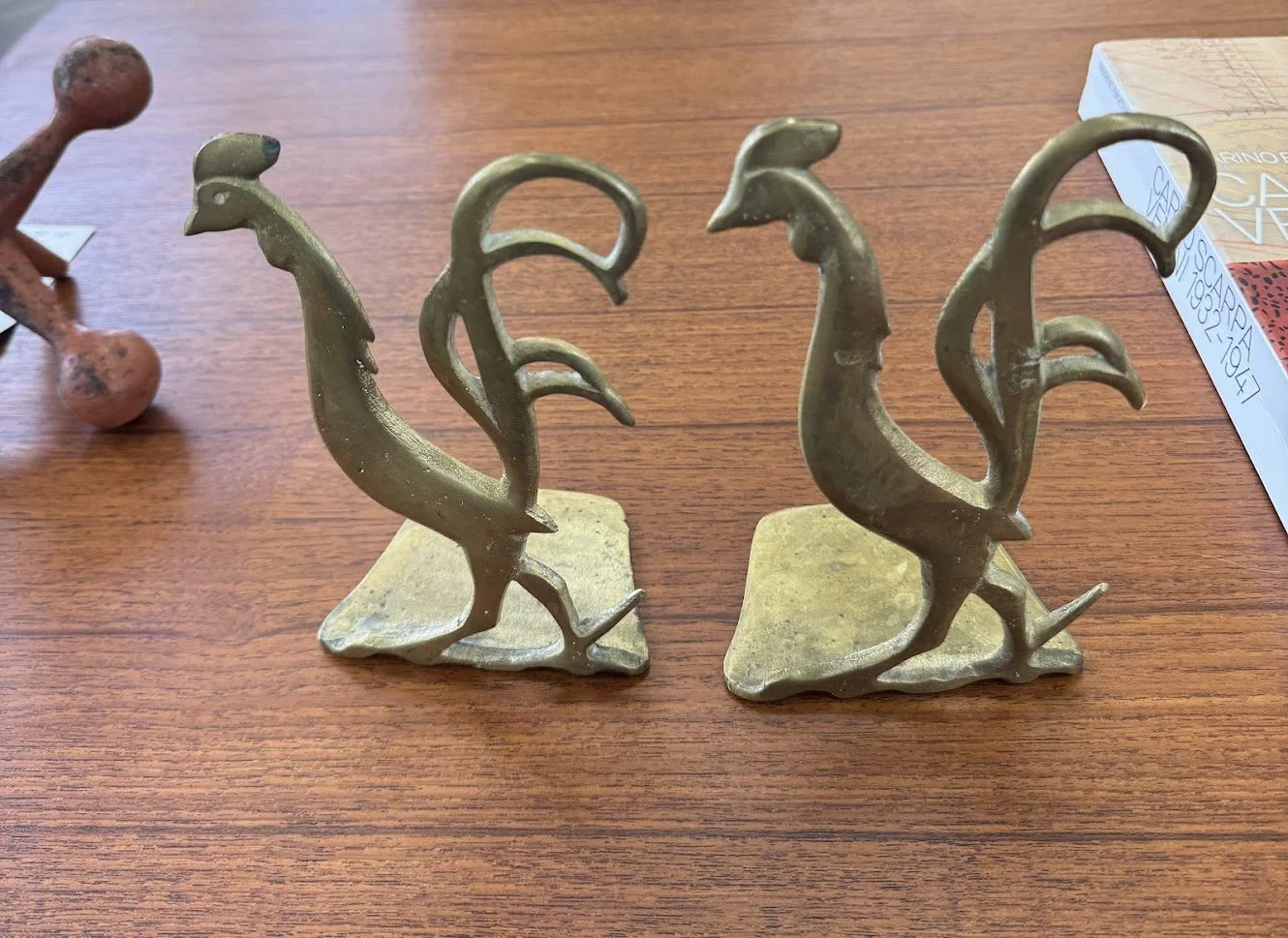 Vintage Pair of Brass Rooster Bookends