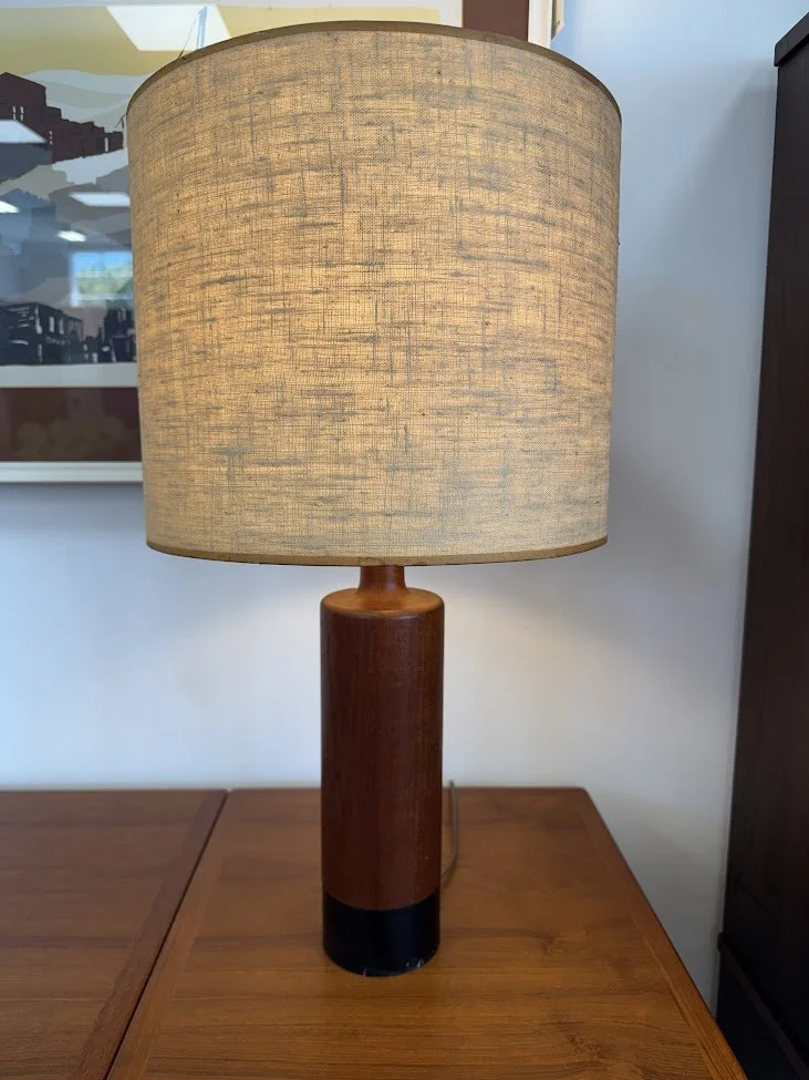 Vintage Solid Teak and Leather Table Lamp by ESA Denmark