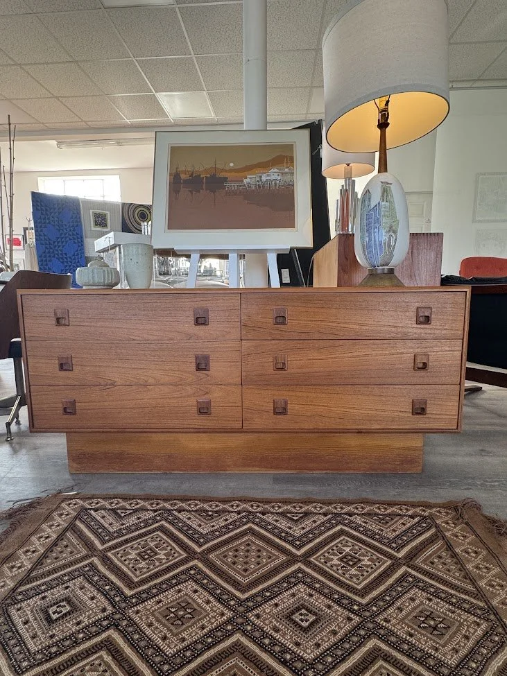 Vintage Teak 6 Drawer Chest w Plinth Base
60" x 18" x 27"h