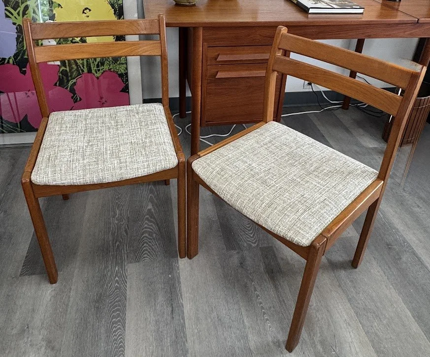 Pair of Teak Dining Chairs (Reupholstered)