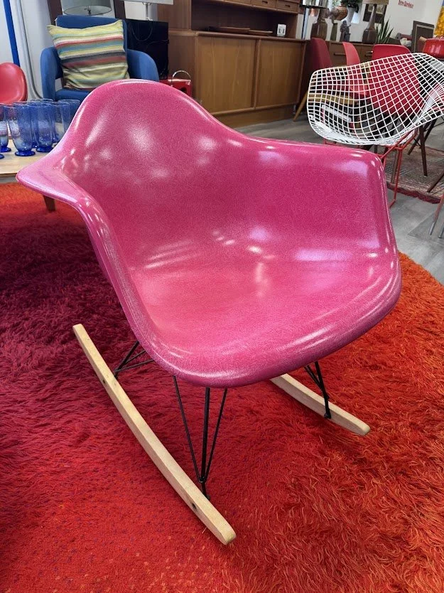 Fabulous Molded Pink Fiberglass Shell Rocking Chair by Modernica