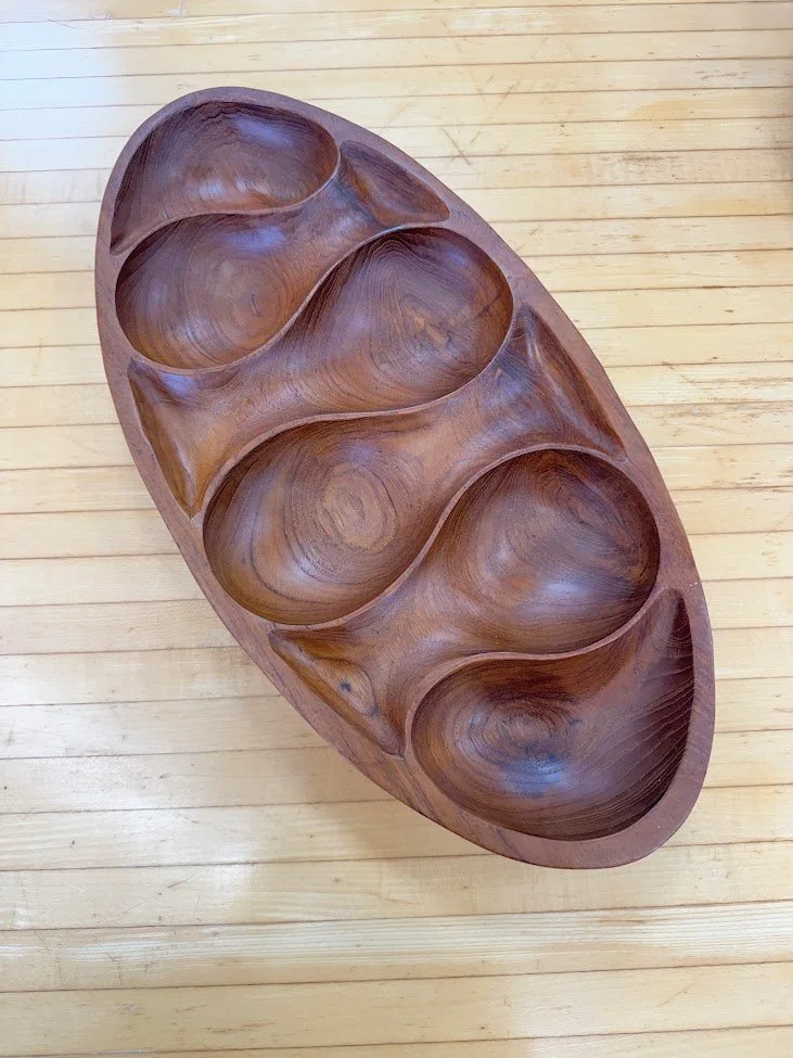 Vintage Solid Teak Sectioned Serving Tray