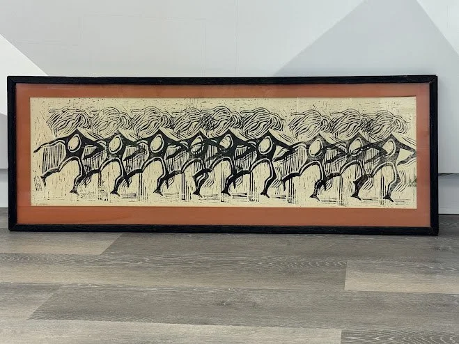 Original Mid Century Block Print Signed J. Shaffer  41.25" x 15"