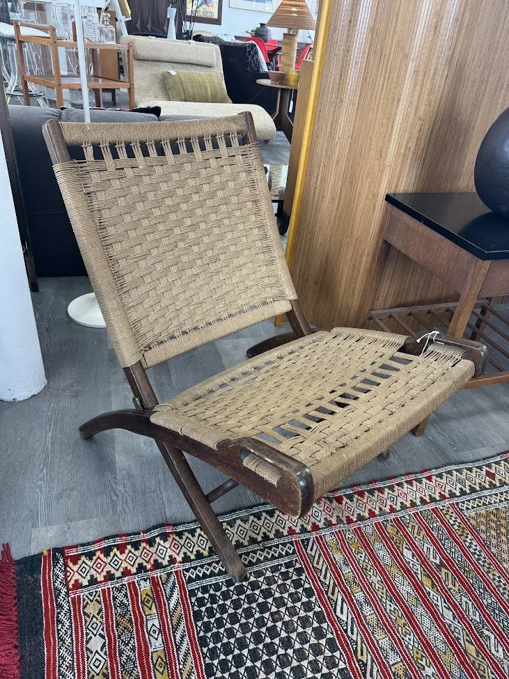 Vintage 1970s Woven Rope Folding Chair Made in Yugoslavia