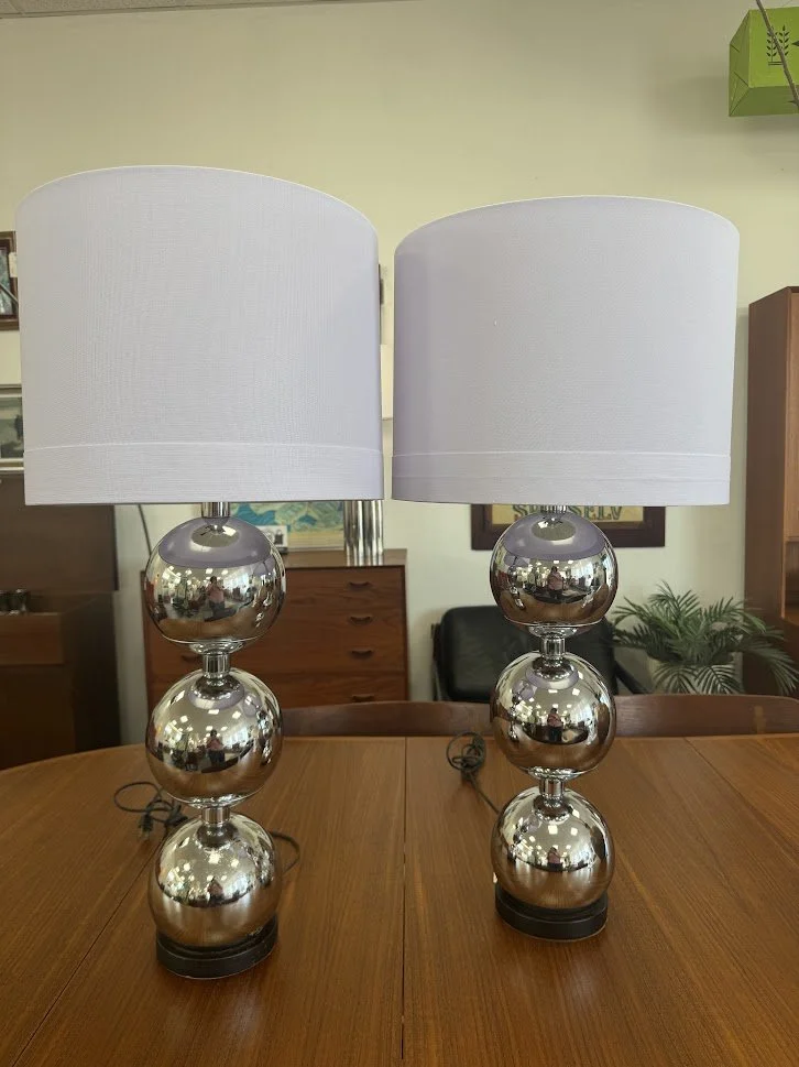 Pair of Mid Century Stacked Chrome Ball Table Lamps