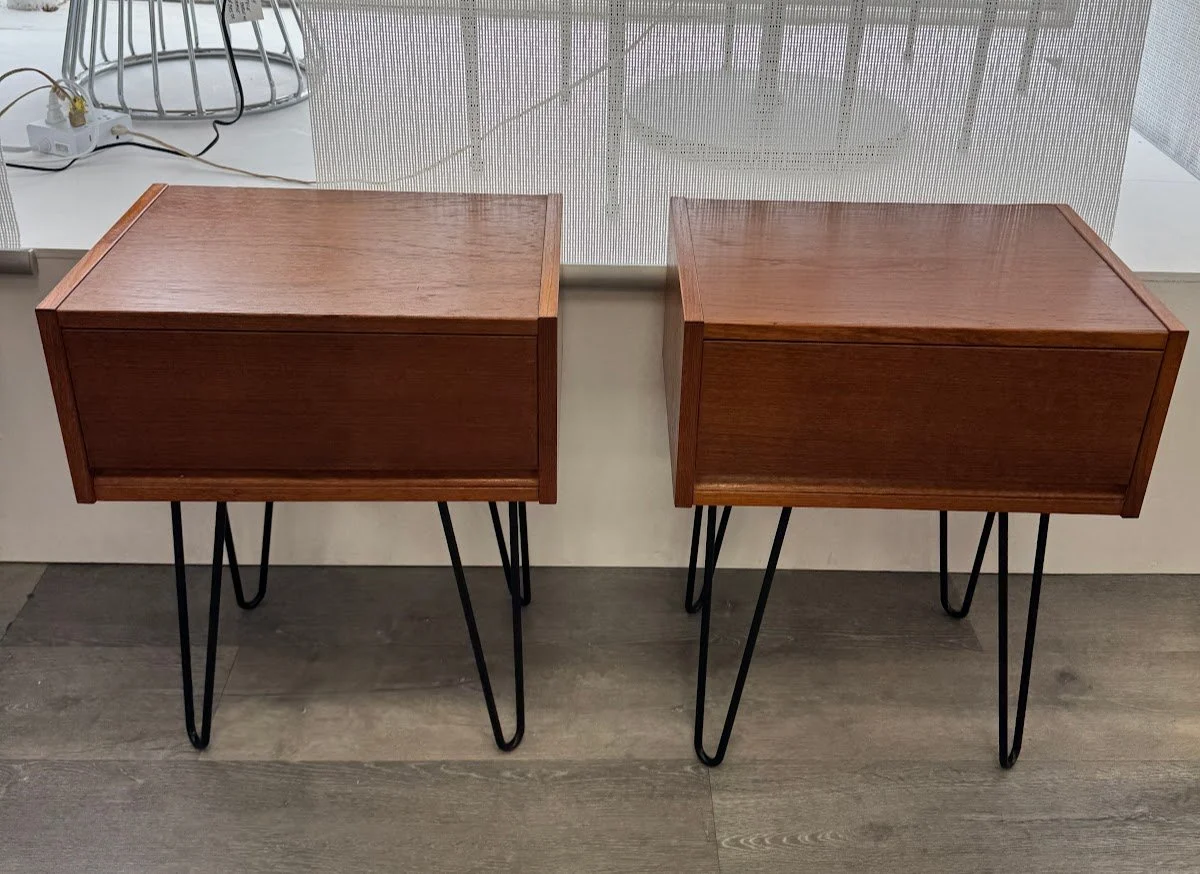 Pair of Simple Teak Side Tables w Added Legs