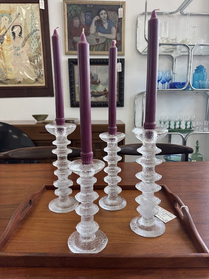 Set of 4 Festivo Glass Candle Holders by Timo Sarpaneva for Iitala Finland